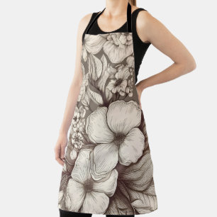 Antique Apothecary Floral Sepia Herbarium Apron