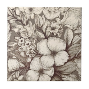 Antique Apothecary Floral Sepia Herbarium Tile