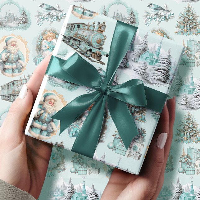 Antique Aqua Blue Victorian Christmas Gift Wrap (Creator Uploaded)