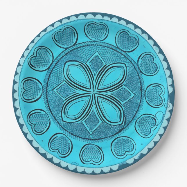 Antique Aqua Glass Romantic Floral Faux China Paper Plate (Front)
