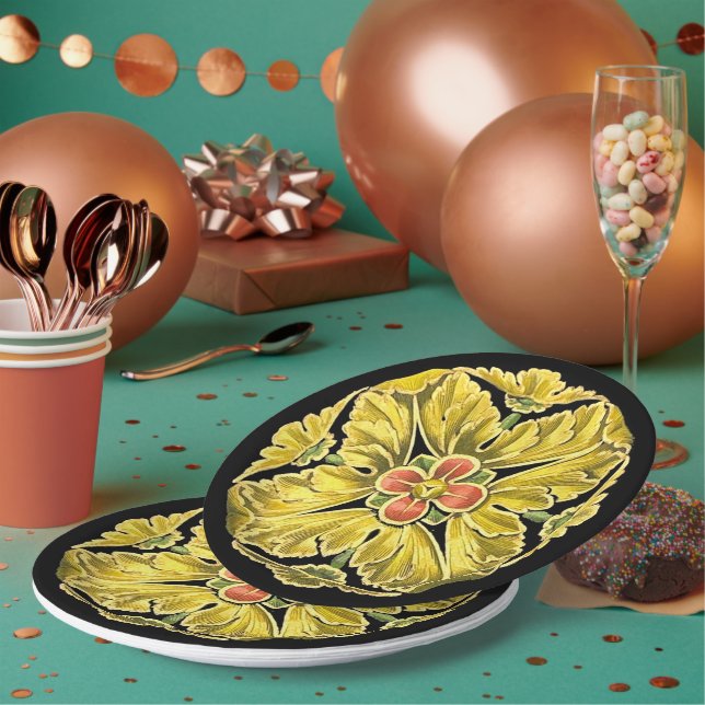 Antique Architectural Rosette No. 3 Paper Plate (Multi)