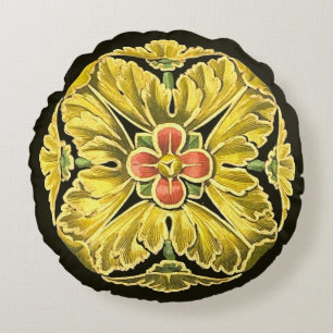 Antique Architectural Rosette No. 3 Round Cushion