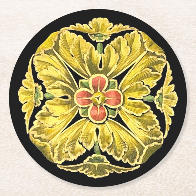Antique Architectural Rosette No. 3 Round Paper Coaster (Front)