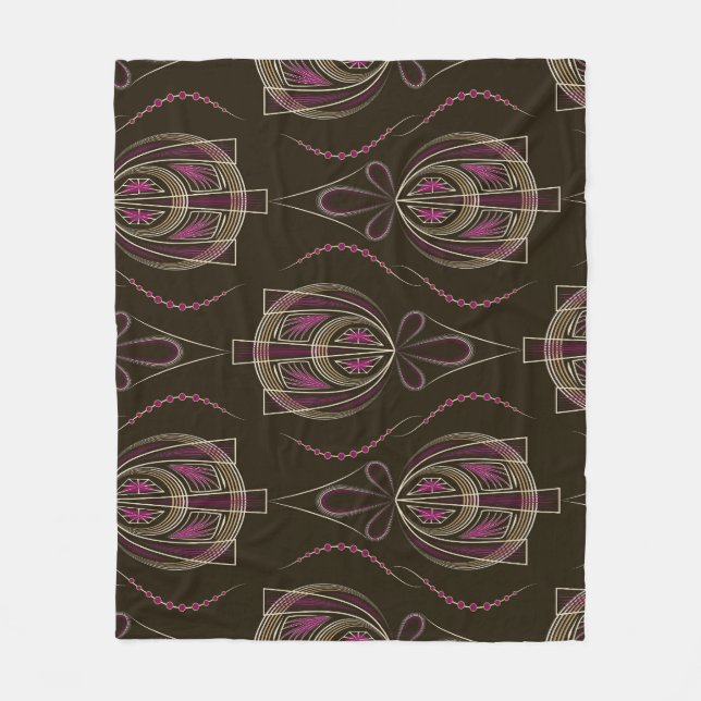 Antique Art Deco Geometric Ornament Fleece Blanket (Front)
