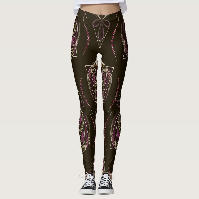 Antique Art Deco Geometric Ornament Leggings (Front)