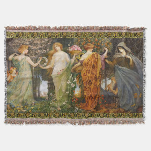 Antique Art Nouveau Four Seasons by Walter Crane Throw Blanket