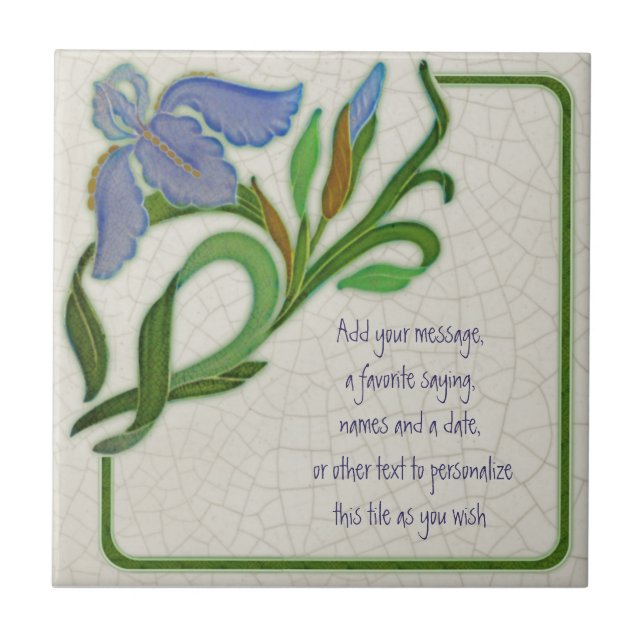 Antique Art Nouveau Iris Repro Tile to Personalise (Front)