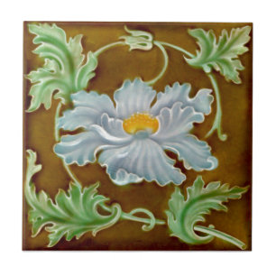Antique Art Nouveau Majolica Faux Relief Repro Tile