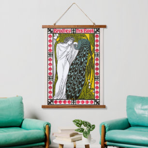 Antique Art Nouveau Woman and Peacock Poster Hanging Tapestry