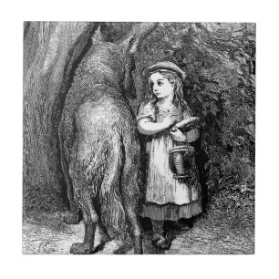 Antique art red riding hood and wolf fantasy tile