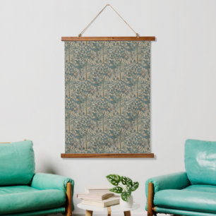 Antique Arts and Crafts Teal Parrot Wallpaper Hanging Tapestry