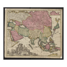 Antique Asia Map 1700, China Poster