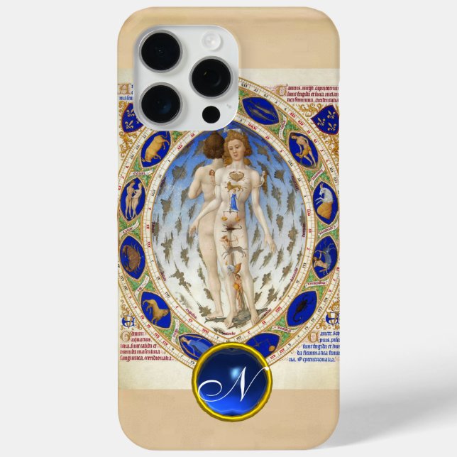 ANTIQUE ASTROLOGY,ZODIACAL SIGNS BLUE GEM MONOGRAM Case-Mate iPhone CASE (Back)