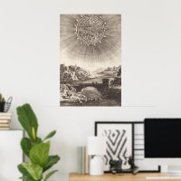 Antique Astronomy Sky with Sun by Allain Mallet