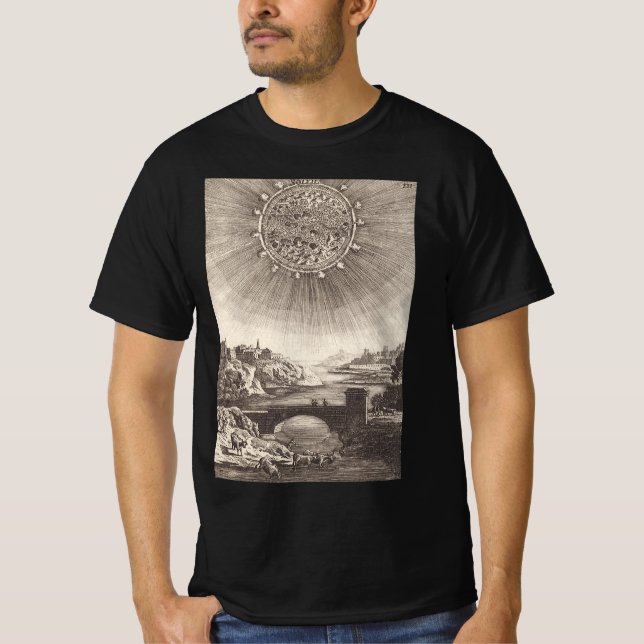 Antique Astronomy Sky with Sun by Allain Mallet T-Shirt (Front)