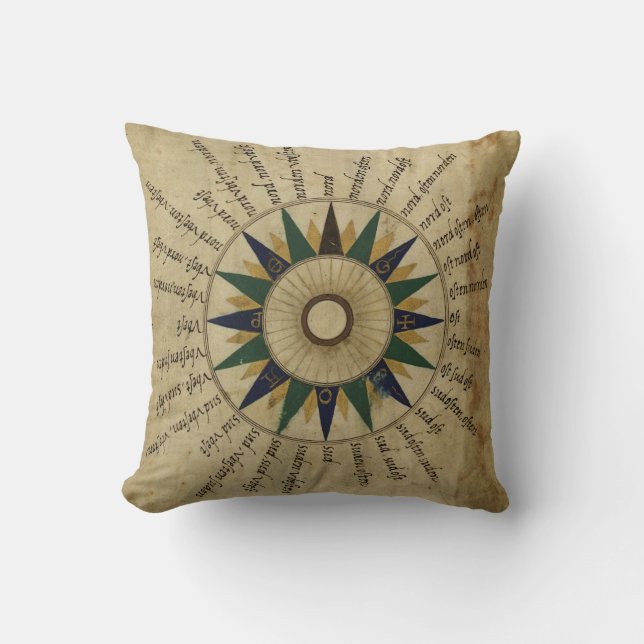 Antique Atlas Compass Rose Cushion (Front)