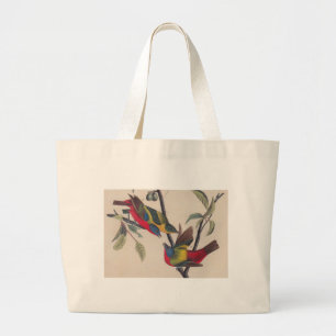 Antique Audubon Painted Bunting Bird Large Tote Bag