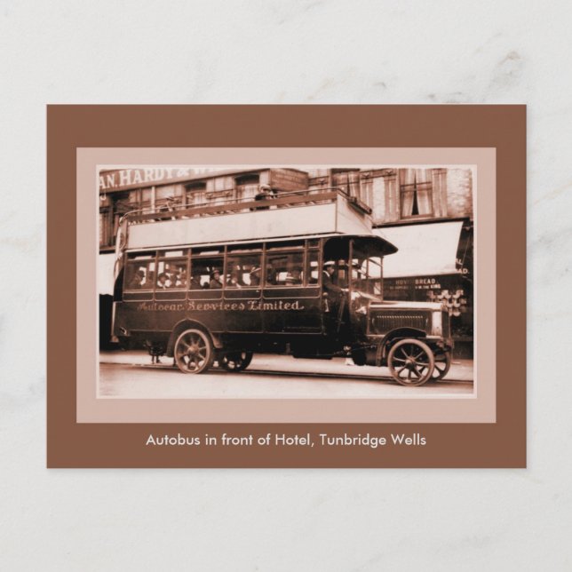 Antique autobus in front of Hotel, Tunbridge Wells Postcard (Front)