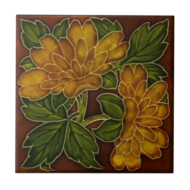 Antique Autumn Colours Floral Majolica Tile Repro (Front)