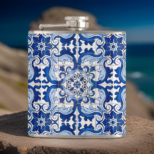Antique Azulejo Pattern Hip Flask
