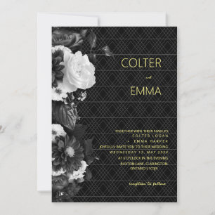 Antique B&W Vintage Romantic Floral Wedding Invita Invitation