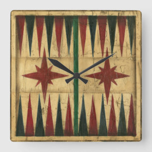 Antique Backgammon Game Board by Ethan Harper Square Wall Clock