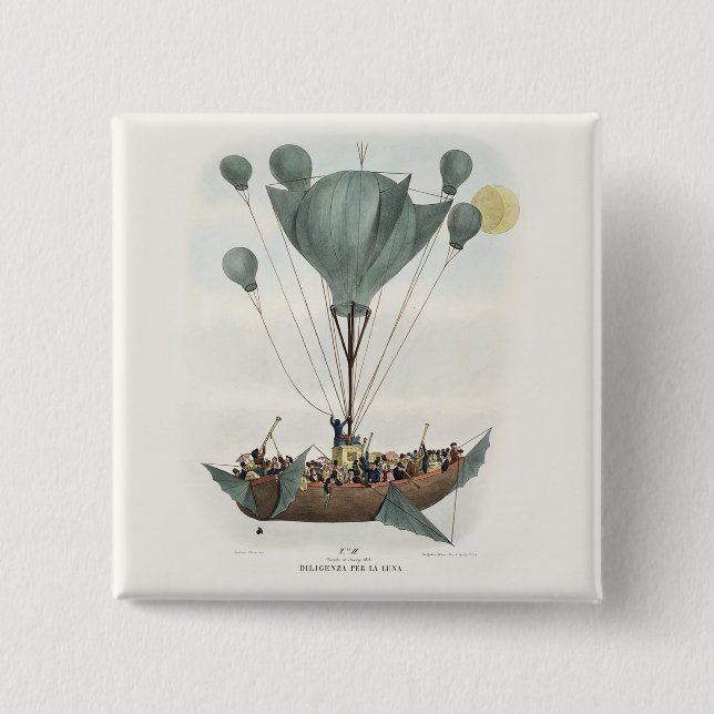 Antique Balloon Air Ship Artwork 15 Cm Square Badge (Front)