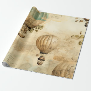 Antique Balloon Peony Botanical Travel Wrapping Paper