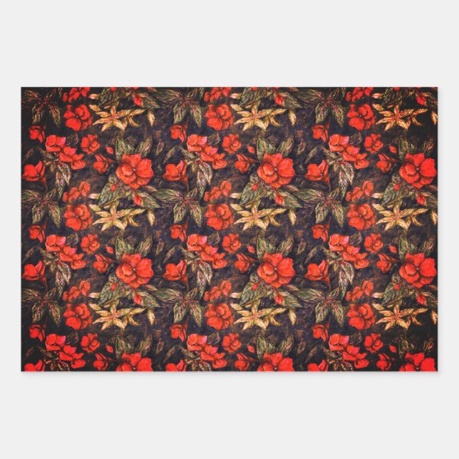 Antique Balsam Flowers Pattern Art Wrapping Paper Sheet (Front)