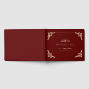 Antique Baroque Frame Burgundy Gold Muslim Wedding Guest Book