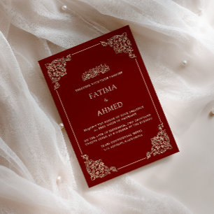 Antique Baroque Frame Gold Burgundy Muslim Wedding Invitation