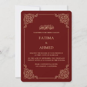 Antique Baroque Frame Gold Burgundy Muslim Wedding Invitation