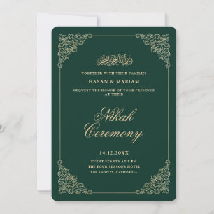 Antique Baroque Gold Emerald Green Nikah Ceremony Invitation