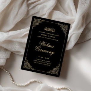 Antique Baroque Gold Script Black Walima Ceremony Invitation