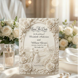 Antique Baroque Ivory Scenic Vignette Save The Date