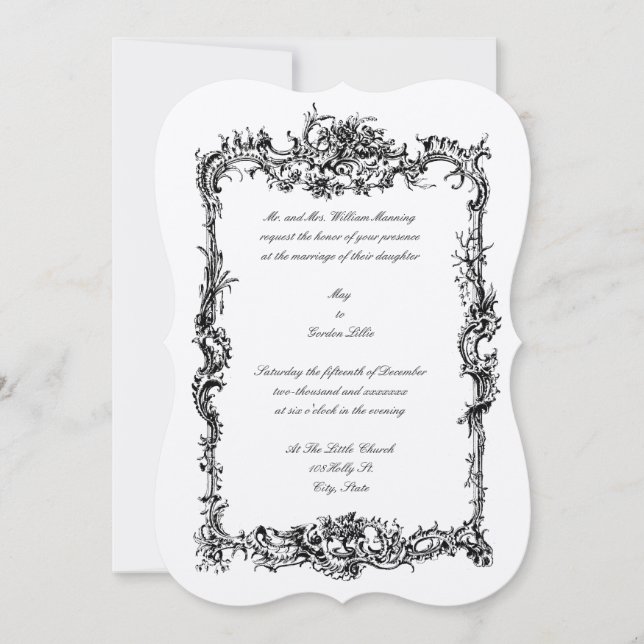 Antique Baroque Rococo Flowers & Grapes Border Invitation (Front)
