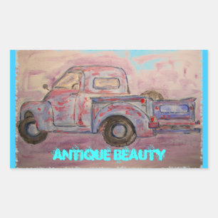 antique beauty blue patina truck rectangular sticker
