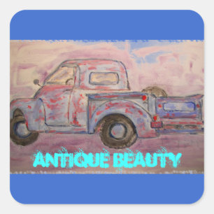 antique beauty blue patina truck square sticker