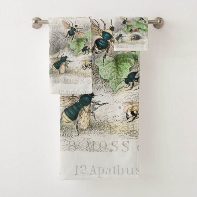 Antique Bee Honey Worker Queen Bees Vintage Bath Towel Set (Insitu)