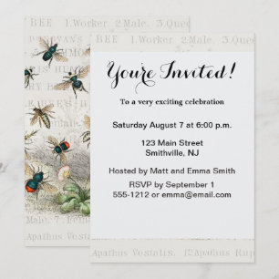 Antique Bee Honey Worker Queen Bees Vintage Invitation