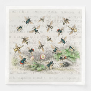 Antique Bee Honey Worker Queen Bees Vintage Napkin