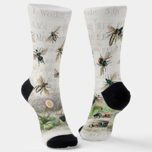 Antique Bee Honey Worker Queen Bees Vintage Socks