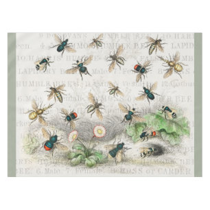 Antique Bee Honey Worker Queen Bees Vintage Tablecloth