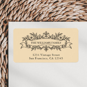 Antique Beige French Floral Ribbon Return Address Label