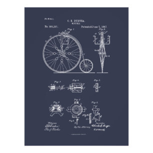 Antique Bicycle 1887 Penny Farthing Patent Drawing Photo Print