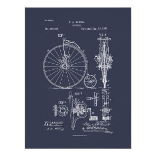 Antique Bicycle 1887 Penny Farthing Patent Drawing Photo Print