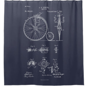 Antique Bicycle 1887 Penny Farthing Patent Drawing Shower Curtain