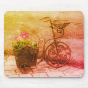 Antique Bicycle Flower Pot Vintage Black White  Mouse Pad