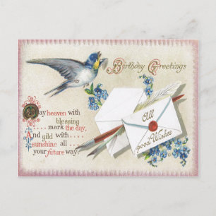 Antique Birthday Post Card-Victorian Blue Flowers Postcard