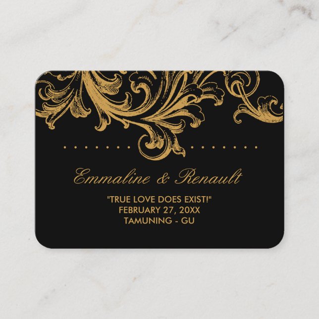 Antique Black and Gold Floral Wedding Place Cards (Front)
